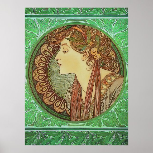 Poster Art Nouveau Laurel por Alphonse Mucha (Frente)