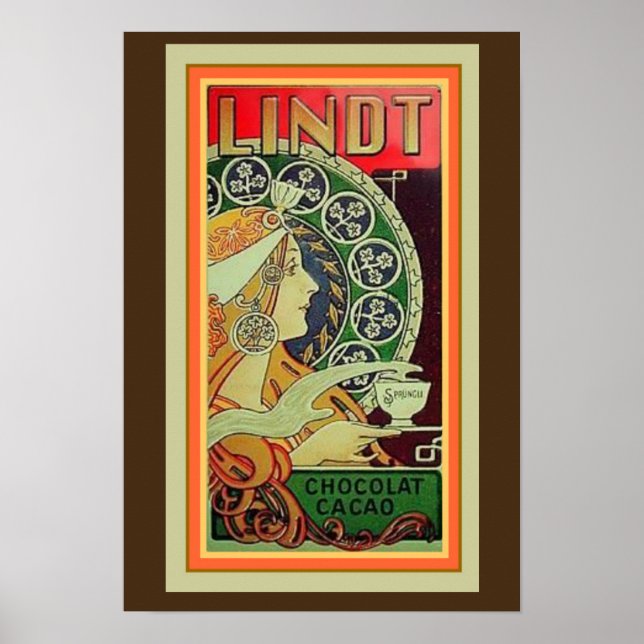 Poster Art Nouveau Lindt Chocolat Cacao 13 x 19 (Frente)