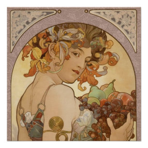 Pôster Art Nouveau Mulher Mucha Linda