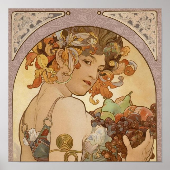 Pôster Art Nouveau Mulher Mucha Linda (Frente)