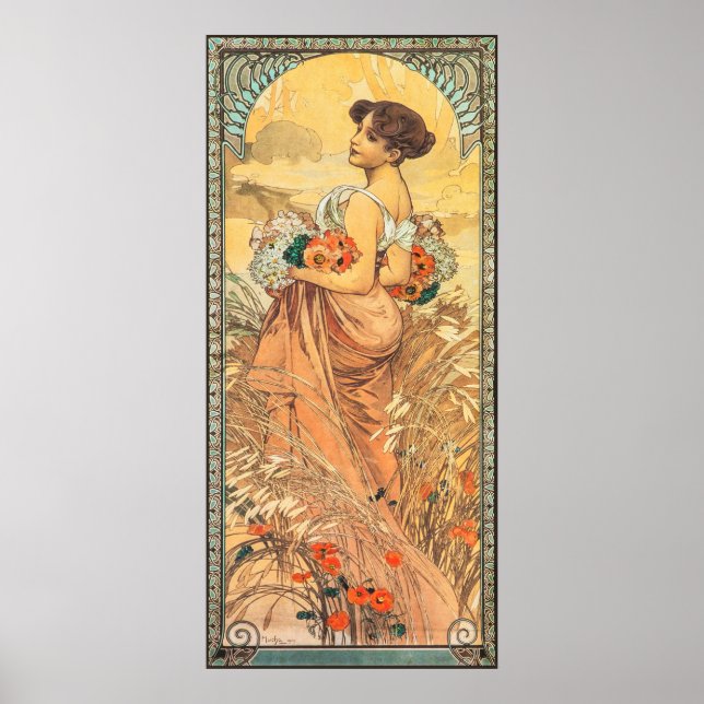 Poster  Art Nouveau Painting of Summer by Alphonse Mucha  (Frente)