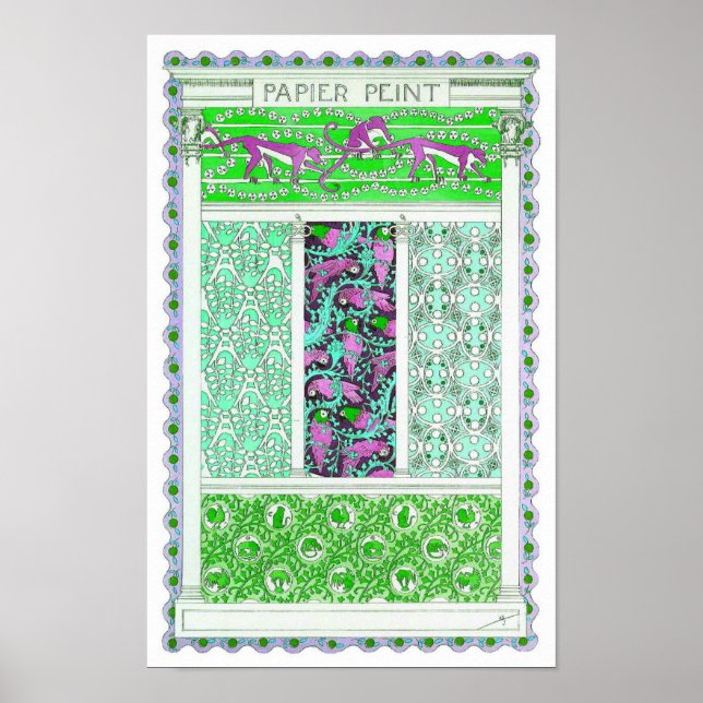 Poster Art nouveau papagaio-papagaio-da-selva tropical de (Frente)