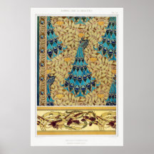 Art nouveau pavão têxtil deco verneuil azul