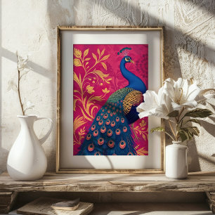 Poster Art Nouveau Peacock sobre Fuchsia Vibrant