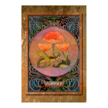 Art Nouveau Poppies in Coppery Mucha Frame
