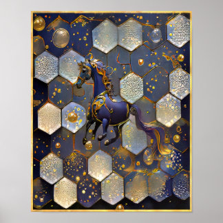 Poster Art Nouveau Purple Dourado Fantasy Horse Design