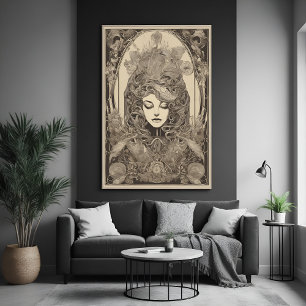 Pôster Art Nouveau Retrato Feminino Intrai Arte Floral