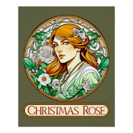 Pôster Art Nouveau Rosa Mulher de Natal