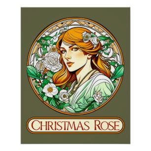 Pôster Art Nouveau Rosa Mulher de Natal