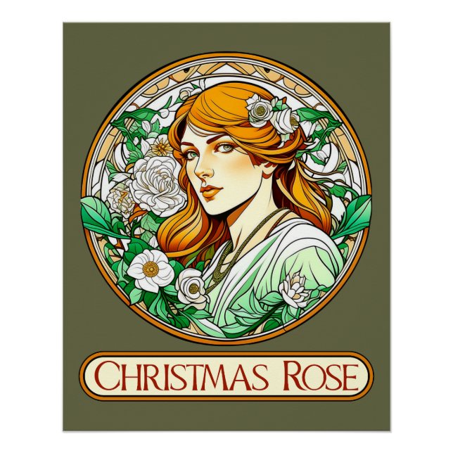 Pôster Art Nouveau Rosa Mulher de Natal (Frente)