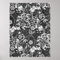 Art Nouveau Seaweed Floral, Preto e Branco