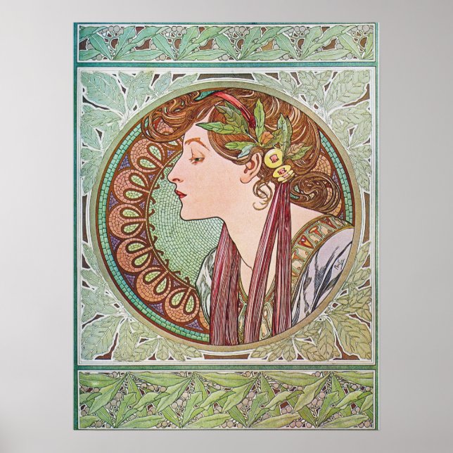 Poster Art nouveau senhora com folhas de louros (Frente)