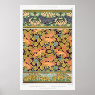 Poster Art nouveau squirrel aves queda floral arte têxti