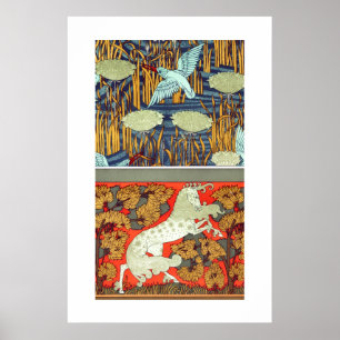 Poster Art nouveau têxtil martim-pescador cavalo Verneuil