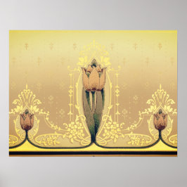 Poster Art nouveau tulipa floral rosa e ouro elegante