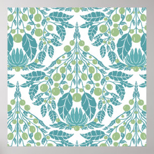 Poster Art Nouveau Turquoise & Green-Vintage Floral