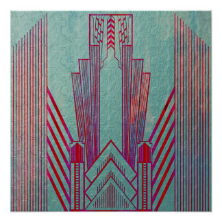 Pôster Art nouveau, vermelho, teal, verde, vintage, art d