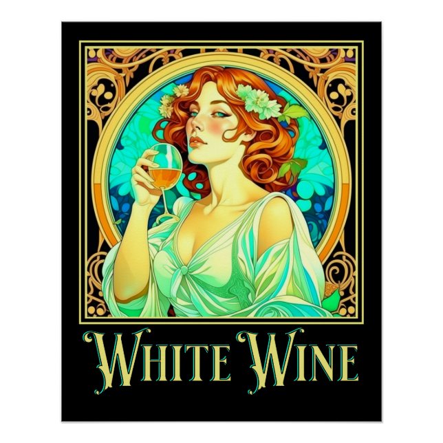 Pôster Art Nouveau Vinho Branco (Frente)