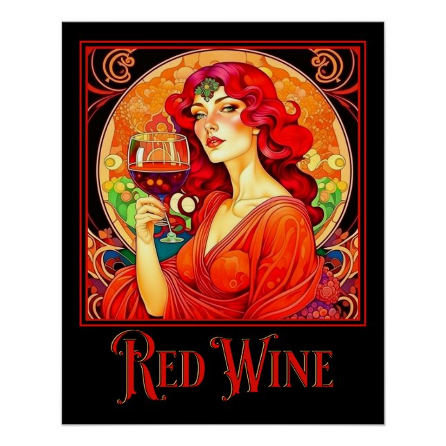 Pôster Art Nouveau Vinho Vermelho (Frente)