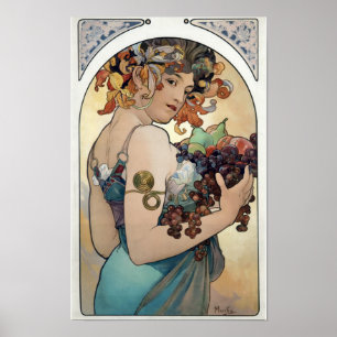 Pôster Art Nouveau vintage 1897 "Fruta" de Alphonse Mucha
