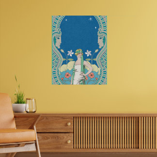 Poster Art Nouveau Vintage Senhora Azul & Arcada Floral