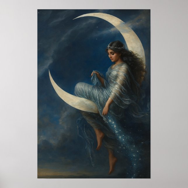 Poster Art Nouveau Woman on Crescent Moon (Frente)