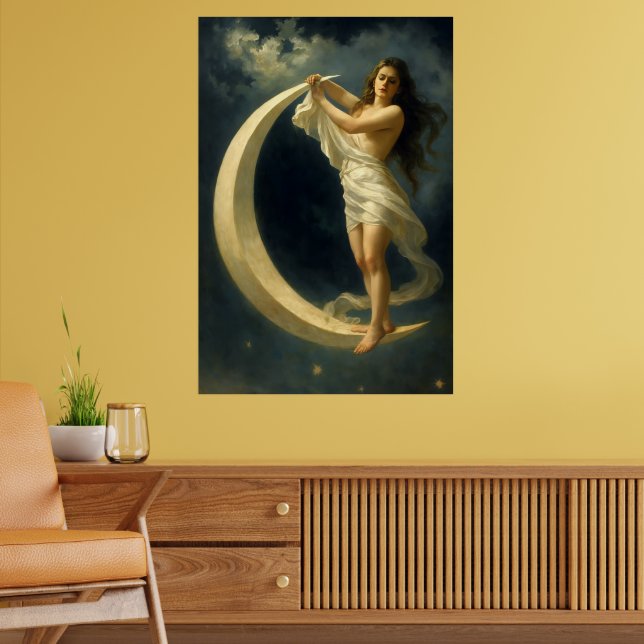 Poster Art Nouveau Woman Riding On A Crescent Moon (Sala de Estar 2)