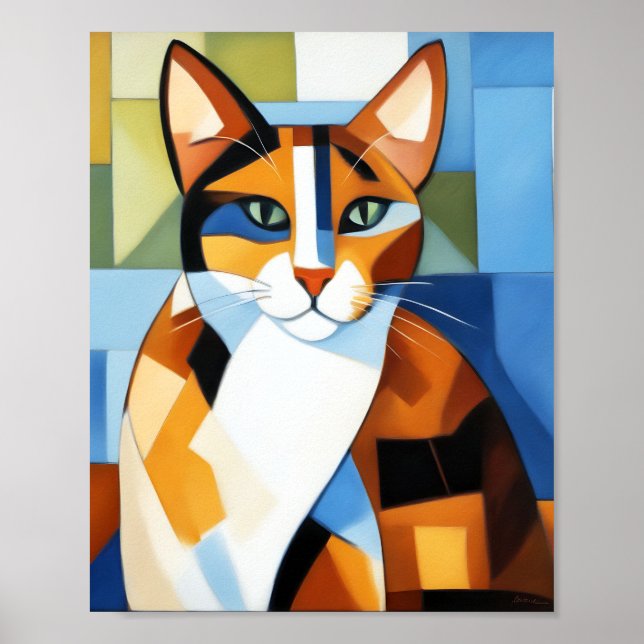 Poster Art Painting Cubist Calico Cat (Frente)
