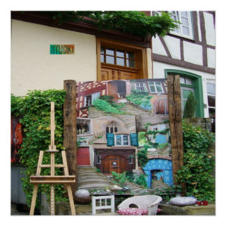 Pôster Art Studio com pintura e Easel Glossy Poster