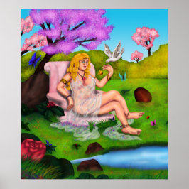 Poster Art Vênus e pomba branca voadora no Jardim Éden