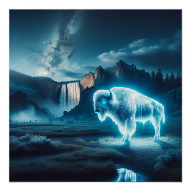 Pôster Art White Buffalo Yellowstone Park (Frente)