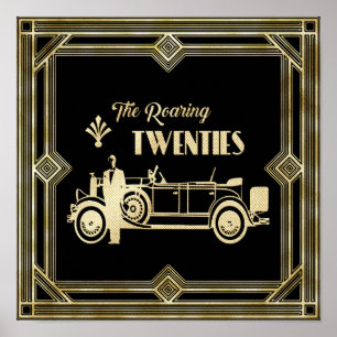 Poster ArtDeco O Carro Black Gatsby Dourado Dos Anos Vint