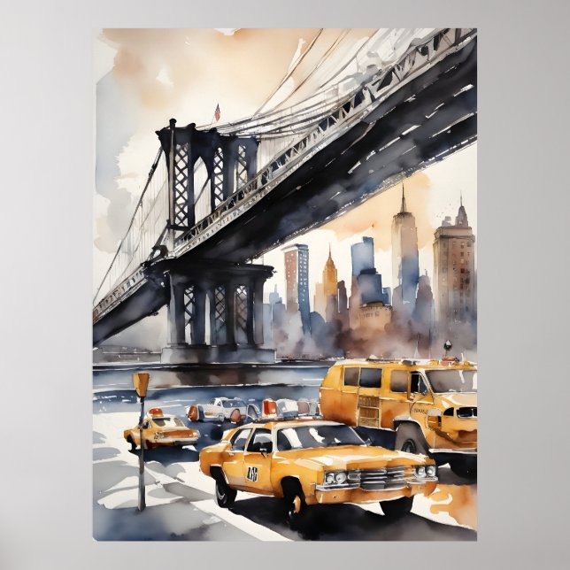 Poster Arte a aquarela de Nova Iorque (Frente)