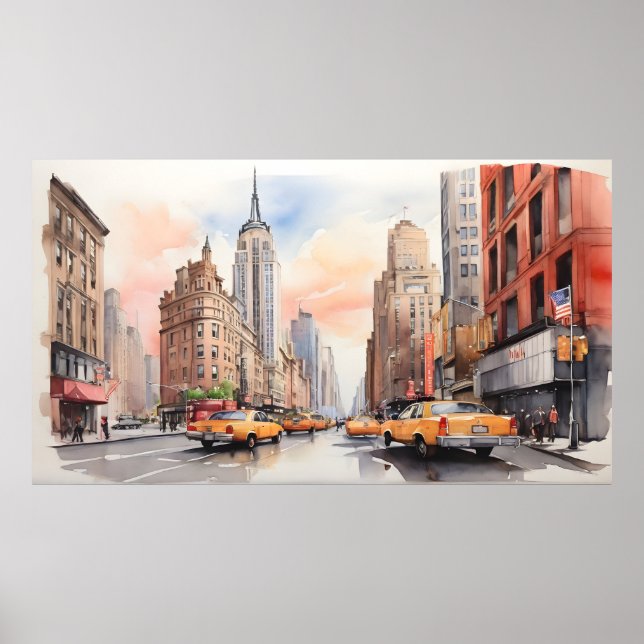 Poster Arte a aquarela de Nova Iorque (Frente)