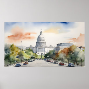Poster Arte a aquarela Washington DC