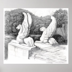 Poster Arte a lápis monocromática de Griffins