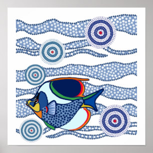 Poster Arte aborígene Fish-01 do ponto