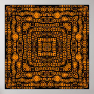 Pôster Arte abstracta retro Dourado dos quadrados do art