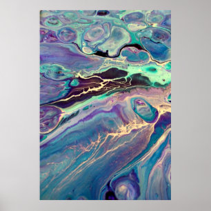 Poster Arte Abstrata Acrílica em Fluid Marble Violeta Ult
