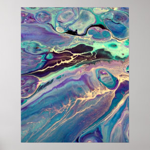 Poster Arte Abstrata Acrílica em Fluid Marble Violeta Ult