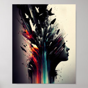 Poster Arte abstrata boho com rosto de menina