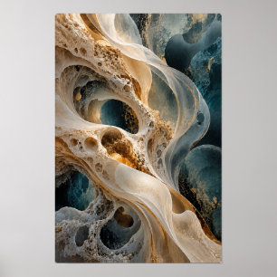 Poster Arte abstrata celular orgânica em marfim, azul-pet
