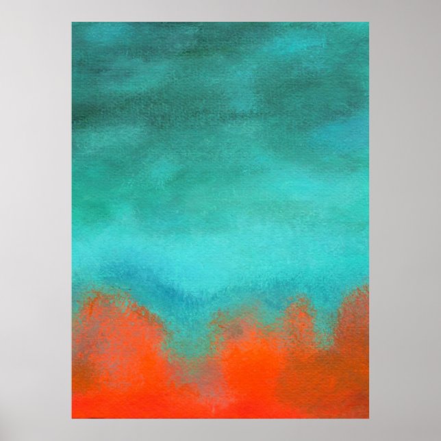 Pôster Arte abstrata céu fogo lava vermelho laranja turqu (Frente)