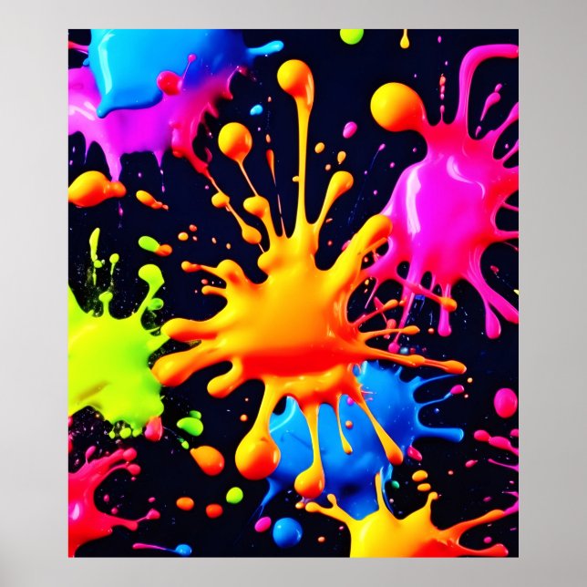 Poster Arte abstrata com respingos de tinta neon (Frente)
