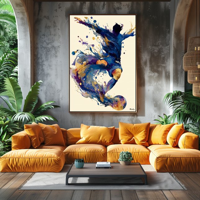 Poster Arte Abstrata com Tinta Fluida de Jogador de Futeb (Criador carregado)