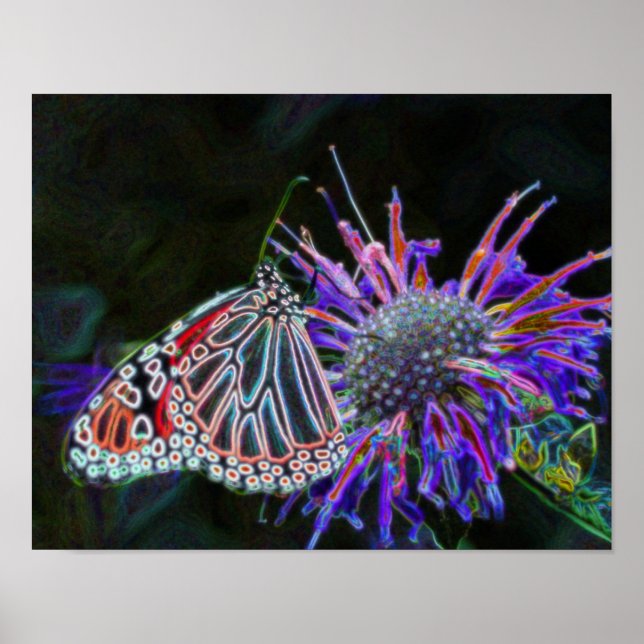 Poster Arte abstrata da borboleta elétrica da natureza (Frente)