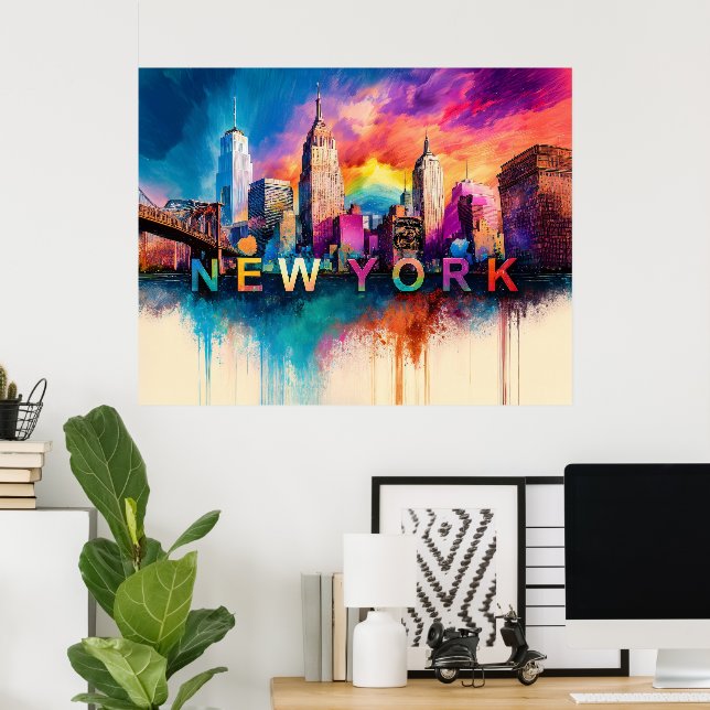 Poster Arte abstrata da cidade de Nova York (Escritório em casa)