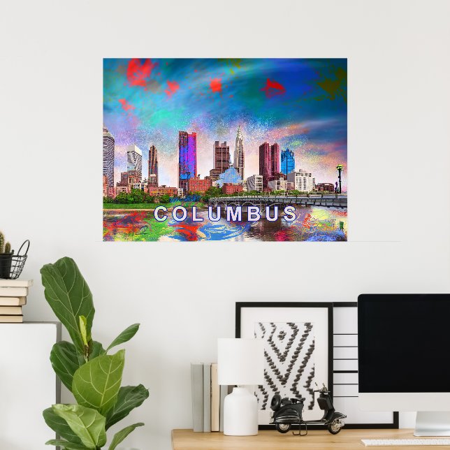 Poster Arte abstrata da colorida paisagem urbana de Colum (Escritório em casa)