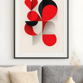 Poster Arte abstrata de amor geométrico moderno vermelho