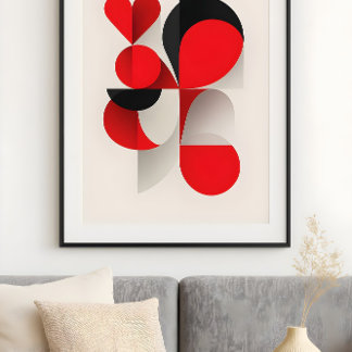 Poster Arte abstrata de amor geométrico moderno vermelho
